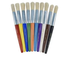 School Smart Stubby Plastic Handle Paint Brushes, 7-1/2 Inches, Assorted Colors, Pack Of 10