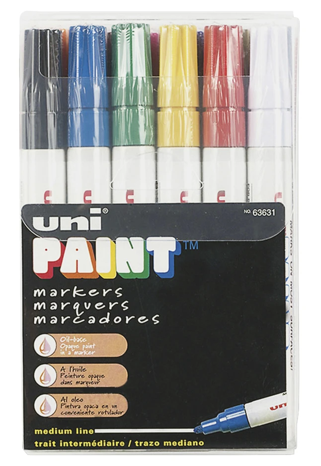 Uni-ball Uni Uni-Paint Opaque Oil Based Marker, Medium Tip, Assorted Colors, Pack Of 12 3 Uni-ball Uni Uni-Paint Opaque Oil Based Marker, Medium Tip, Assorted Colors, Pack Of 12