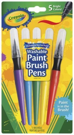 Crayola No-Drip Non-Toxic Paint Brush Pen Set, Assorted Color, Set Of 5