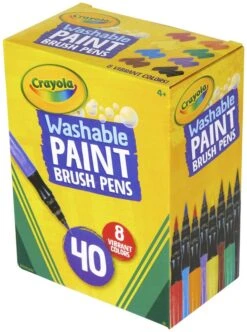Crayola No-Drip Paint Brush Pens, 8 Assorted Colors, Set Of 40