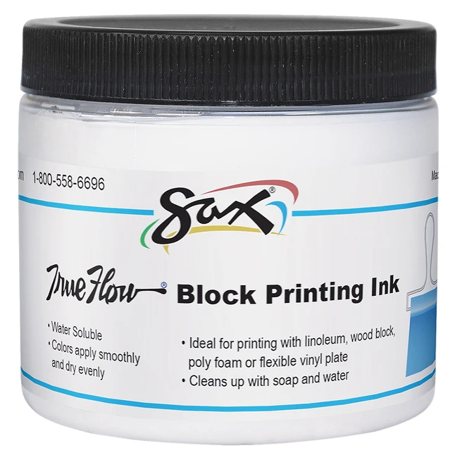 Sax True Flow Water Soluble Block Printing Ink, 1 Pint Jar, White 3 Sax True Flow Water Soluble Block Printing Ink, 1 Pint Jar, White