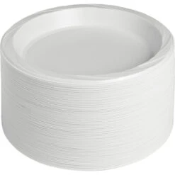 Genuine Joe Disposable/Reusable Round Plastic Plate, 10-1/4 W In, White, Pack Of 125