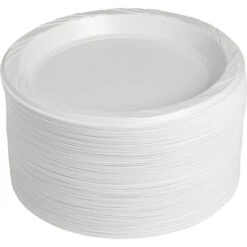 Genuine Joe Disposable/Reusable Round Plate, 9 W In, Plastic, White, Pack Of 125