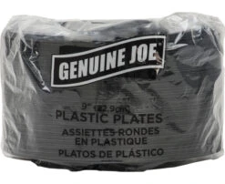 Genuine Joe Disposable/Reusable Round Plastic Plate, 9 W In, Black, Pack Of 125