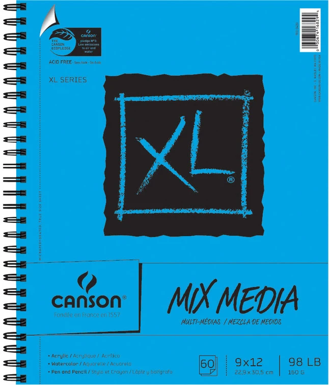 Canson XL Mixed Media Paper Pad, 98 Lb, 9 X 12 Inches, 60 Sheets 3 Canson XL Mixed Media Paper Pad, 98 Lb, 9 X 12 Inches, 60 Sheets