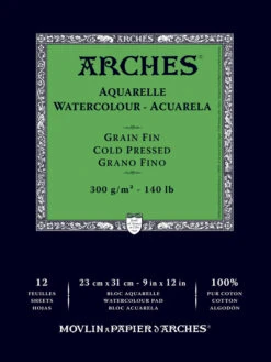 Arches Aquarelle Watercolor Pad, 9 X 12 Inches, Cold Press, 140 Lb, White, 12 Sheets