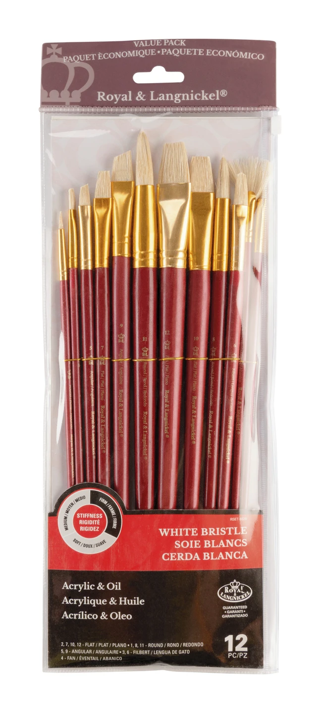 Royal & Langnickel Zip N' Close Firm White Bristle Long Wood Handle Paint Brush Set, Set Of 12 3 Royal & Langnickel Zip N' Close Firm White Bristle Long Wood Handle Paint Brush Set, Set Of 12