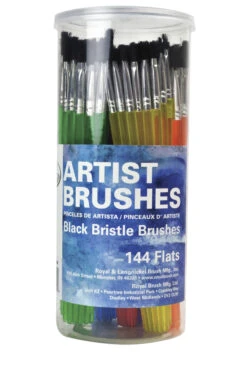 Royal & Langnickel Flat Golden Black Bristle Polymer Handle Classroom Value Brush Set, Assorted Size, Set Of 144