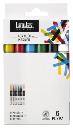 Liquitex Professional Fine Tip Paint Markers, Assorted Primary Colors, Set Of 6