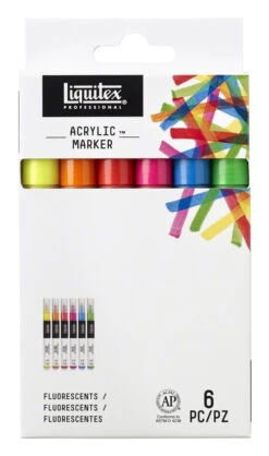 Liquitex Professional Fine Tip Paint Markers, Assorted Fluorescent Colors, Set Of 6