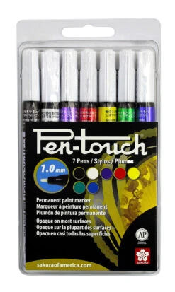 Sakura Pentouch Paint Marker, Fine Tip, Assorted Basic Colors, Set Of 7