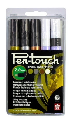Sakura Pentouch Paint Marker, Medium Tip, Assorted Metallic Colors, Set Of 5