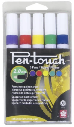 Sakura Pentouch Paint Marker, Medium Tip, Assorted Basic Colors, Set Of 5