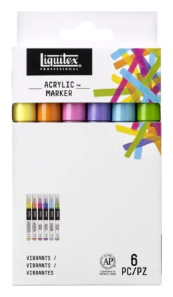 Liquitex Professional Fine Tip Paint Markers, Assorted Vibrant Colors, Set Of 6
