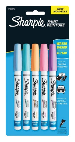 Sharpie Water-Based Paint Marker, Extra Fine Tip, Assorted Colors, Set Of 5