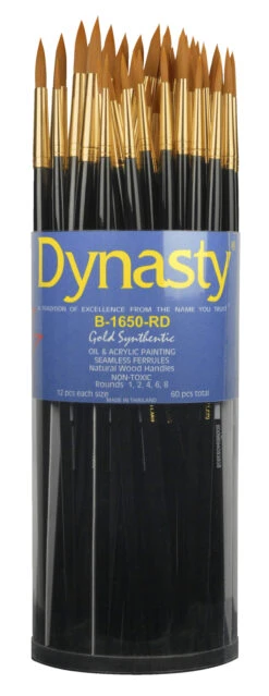Dynasty B-1650 Art Education Round Paint Brushes, Classroom Cylinder, Set Of 60