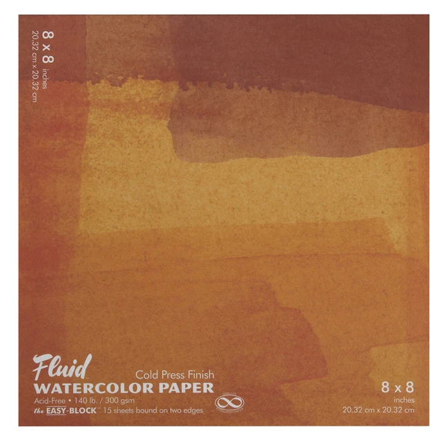 FOLIA Fluid Cold Press Easy Block Watercolor Paper, 8 X 8 Inches, 15 Sheets 3 FOLIA Fluid Cold Press Easy Block Watercolor Paper, 8 X 8 Inches, 15 Sheets