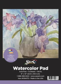 Sax Watercolor Pad, 140 Lb, 9 X 12 Inches, White, 12 Sheets