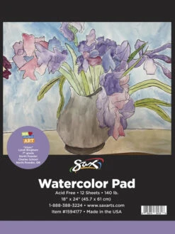 Sax Watercolor Pad, 140 Lb, 18 X 24 Inches, White, 12 Sheets