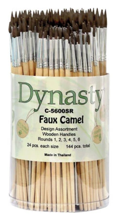 Dynasty Faux Camel Hair Brush Canister, Round, Set Of 144