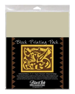 Black Ink Block Printing Paper Pack, 9 X 12 Inches, Unbleached Mulberry, 25 Sheets