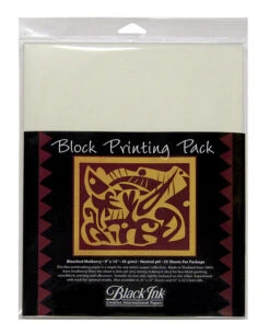 Black Ink Block Printing Paper Pack, 9 X 12 Inches, Bleached Mulberry, 25 Sheets