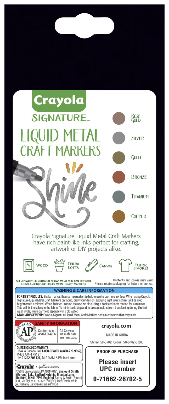 Crayola Signature Liquid Metal Craft Markers, Assorted Colors, Set Of 6 4 Crayola Signature Liquid Metal Craft Markers, Assorted Colors, Set Of 6 - Image 2