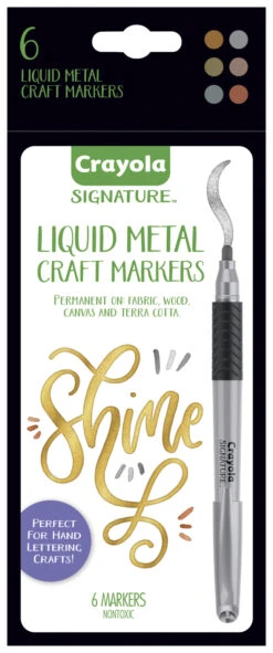 Crayola Signature Liquid Metal Craft Markers, Assorted Colors, Set Of 6