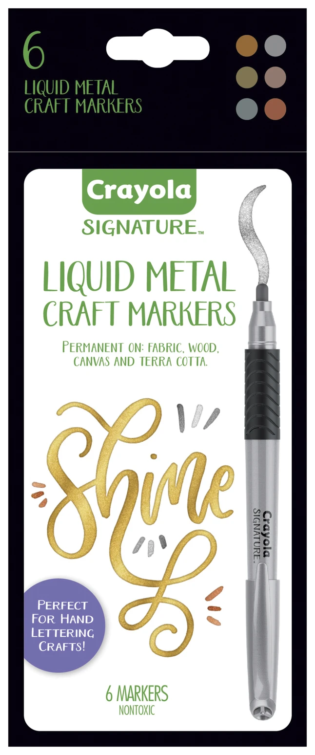 Crayola Signature Liquid Metal Craft Markers, Assorted Colors, Set Of 6 3 Crayola Signature Liquid Metal Craft Markers, Assorted Colors, Set Of 6