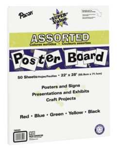 Pacon Super Value Poster Board, 22 X 28 Inches, Assorted Colors, Pack Of 50