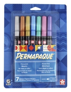 SAKURA Permapaque Metallic Markers, Fine Point, Assorted Colors, Set Of 7