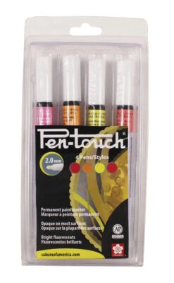 Sakura Pen-Touch Paint Marker, Medium Tip, Assorted Fluorescent Colors, Set Of 4