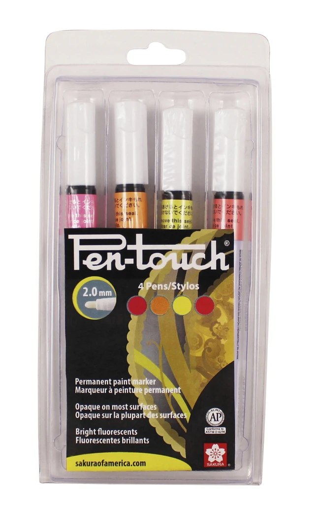 Sakura Pen-Touch Paint Marker, Medium Tip, Assorted Fluorescent Colors, Set Of 4 3 Sakura Pen-Touch Paint Marker, Medium Tip, Assorted Fluorescent Colors, Set Of 4