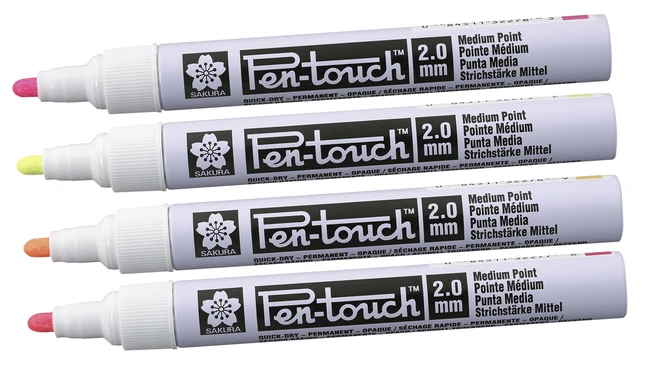 Sakura Pen-Touch Paint Marker, Medium Tip, Assorted Fluorescent Colors, Set Of 4 4 Sakura Pen-Touch Paint Marker, Medium Tip, Assorted Fluorescent Colors, Set Of 4 - Image 2