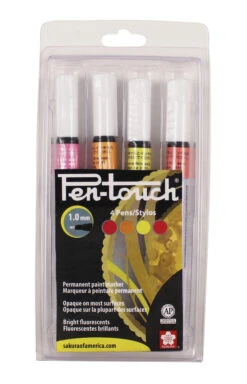 Sakura Pentouch Paint Marker, Fine Tip, Assorted Fluorescent Colors, Set Of 4
