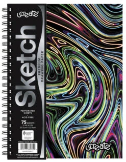 Ucreate Fashion Sketch Book, Neon Abstract, 12 X 9 Inches, 75 Sheets