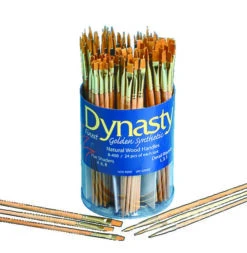 Dynasty Cylinder Golden Taklon Short Handle Paint Brush Set, Assorted Size, Set Of 144