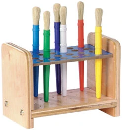 Natural Wood Paint Brush Holder With 24 Chubby Brush, 8 X 6 X 5 Inches