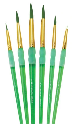 Royal & Langnickel Big Kids Choice Deluxe Round Synthetic Paint Brush Set, Assorted Size, Green, Set Of 6