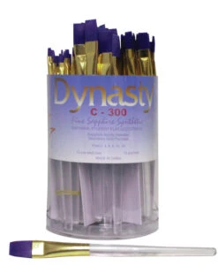 Dynasty C-300 Sapphire Flat Fine Synthetic Fiber Short Acrylic Handle Paint Brush Assortment, Assorted Size, Clear, Pack Of 72