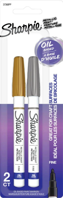 Sharpie Oil Based Paint Markers, Fine Tip, Metallic Gold/Silver, Pack Of 2