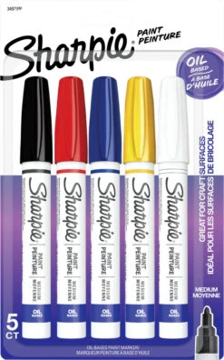 Sharpie Oil Based Paint Markers, Medium Point, Assorted Classic Colors, Set Of 5
