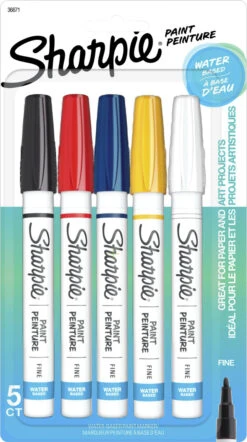 Sharpie Water Based Paint Marker Set, Fine Tip, Assorted Color, Set Of 5