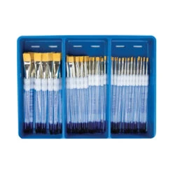 Royal & Langnickel Soft Grip Golden Taklon Brush Classroom Pack, Assorted Flats, Set Of 72