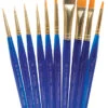 Royal & Langnickel Golden Taklon Hair Acrylic Ultra Short Brush Set, Assorted Size, Translucent Blue, Set Of 10 -Art Supplies 410603 ecommfullsize