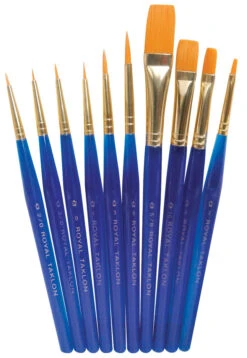 Royal & Langnickel Golden Taklon Hair Acrylic Ultra Short Brush Set, Assorted Size, Translucent Blue, Set Of 10