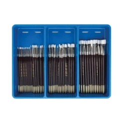 Royal & Langnickel Economy Flat White Taklon Hardwood Handle Paint Brush Assortment, Assorted Round Size, Brown, Set Of 72