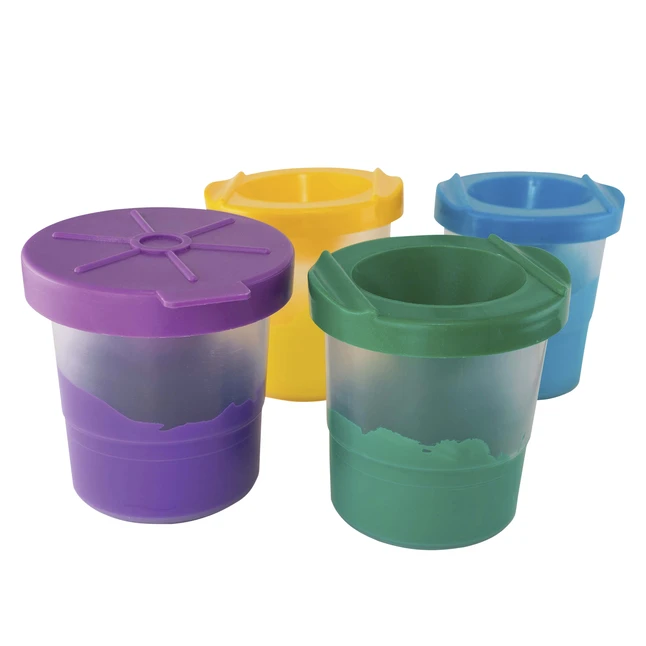 Creativity Street No-Spill Round Cup Plastic Paint Pot Set With Assorted Colored Lids, 3 Inches Wide, Translucent, Set Of 10 5 Creativity Street No-Spill Round Cup Plastic Paint Pot Set With Assorted Colored Lids, 3 Inches Wide, Translucent, Set Of 10 - Image 3