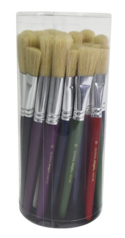 School Smart Stubby Ox Hair Paint Brushes, Assorted Colors And Sizes, Set Of 36