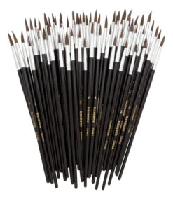 Jack Richeson Utility Camel Hair Wood Handle Paint Brush Assortment, Assorted Size, Black, Pack Of 60